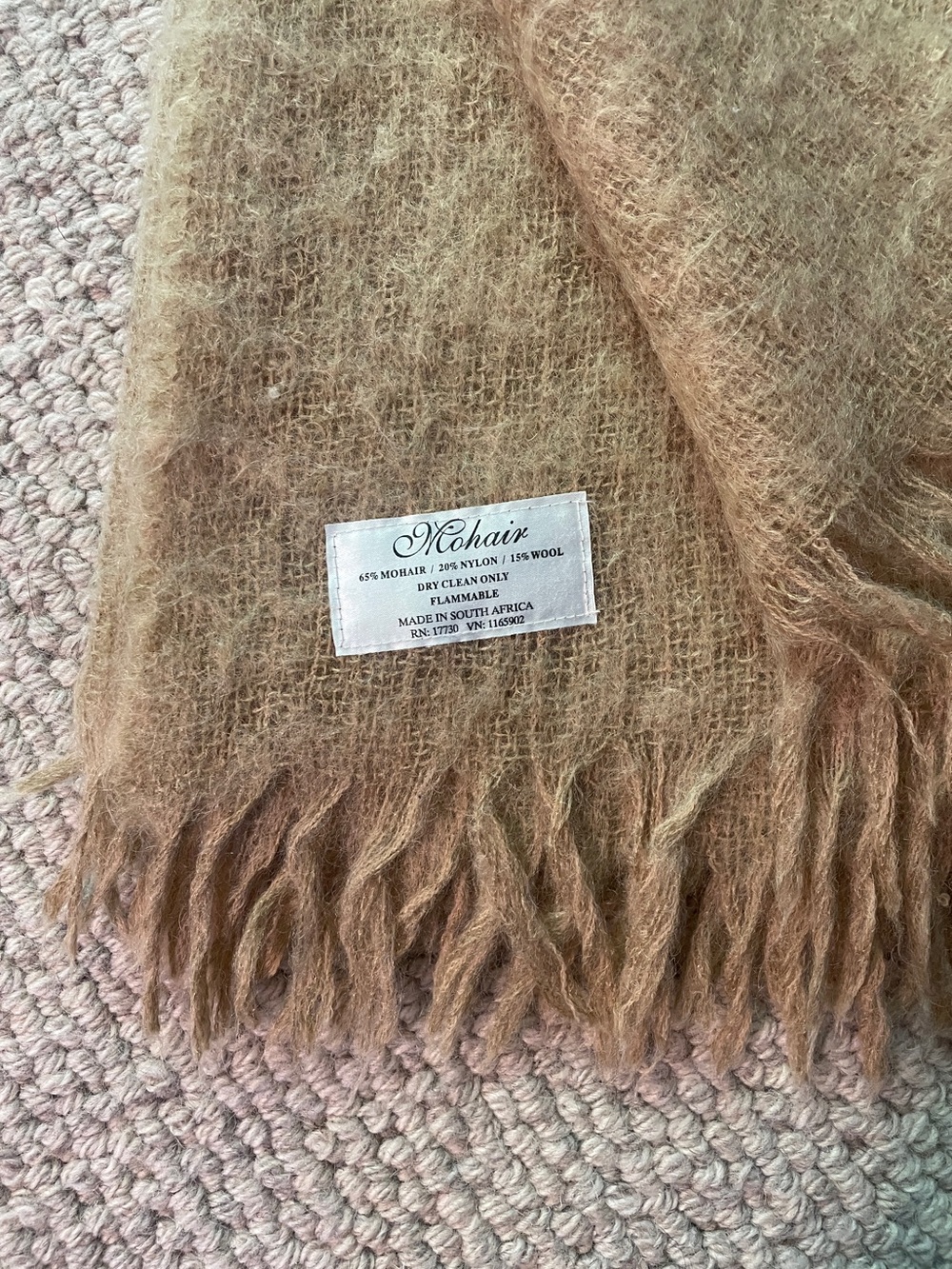 Luxurious Vintage Mohair Fringed Throw Blanket - in Taupe